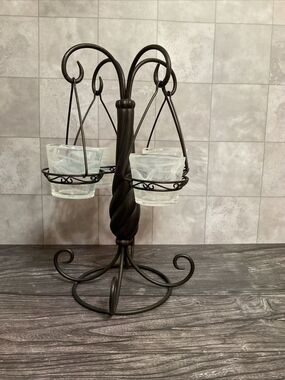 vintage Hanging Votive (tea Light) holder Cast Iron And Crate & Barrel Holders